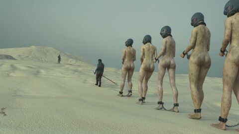 2boys 3d 5girls coffle female head_covered height_difference male nude nude_female original shackled_ankles shackled_wrists shackles slave slave_girl slave_raid spicebound