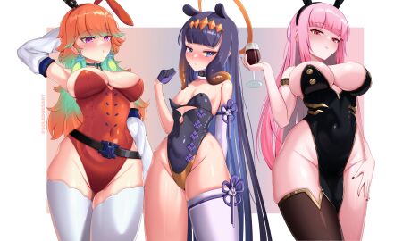 :o arm_up armpits armwear artist_name artist_tag belly_button belly_button_visible_through_clothing belt big_breasts big_chests big_thighs black_bunny_ears black_bunnysuit black_leotard black_nail_polish black_nails blush blushing_at_viewer blushing_female bowtie breasts brown_thigh_socks bunny_ears bunnysuit chest choker death_girl ear elf_ears fake_animal_ears fake_bunny_ears females glass glove gloved_hand gold_armwear gradient_background gradient_hair green_bow_tie green_bowtie green_hair halo high_resolution holding_object holding_own_ass holding_own_butt holding_own_head holding_own_thigh holding_thigh holding_wine holding_wine_glass hololive hololive_english hololive_myth leotard light-skinned_female light_skin long_hair long_hair_female long_orange_hair long_pink_hair long_purple_hair long_violet_hair medium_boobs medium_breasts medium_chest medium_hair medium_hair_female medium_hips medium_thighs mori_calliope neckwear ninomae_ina'nis no_underwear octopus_ears octopus_girl octopus_humanoid orange_bunny_ears orange_bunnysuit orange_hair orange_leotard phoenix_girl pink_eyes pink_hair purple_bunnysuit purple_choker purple_glove purple_gloves purple_hair purple_leotard purple_neckwear red_eyes reflection reflective_body reflective_clothing reflective_hair reflective_skin sexy sexy_body sexy_female sexy_pose sexy_women shy shy_expression shy_female shy_girl soledoesart squishy squishy_ass squishy_breasts squishy_butt squishy_thighs stars_and_stripes takanashi_kiara thick_hips thick_thighs thick_thighs_save_lives thigh_socks two_tone_hair upscaled violet_eyes violet_hair virtual_youtuber vtuber vtuberfanart vtubers waifu2x watermark white_armwear white_background white_thigh_socks wine wine_glass women