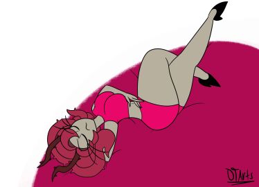 dantootharts demon demoness helluva_boss karen_rosebush pink_hair posing tagme thorns