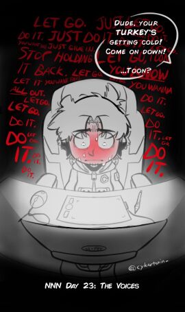 beard beard_stubble blush blushed_face blushing blushing_male blushing_profusely cybertoxin drawing_pen drawing_tablet english english_dialogue english_text looking_at_computer male male_focus male_only monochrome monochrome_background monochrome_characters no_nut_november oc original_character original_characters page_23 sitting sitting_on_chair solo solo_focus solo_male speech_bubble speech_bubbles sweat sweatdrop toon_ethan_(cybertoxin) what