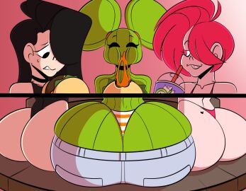 3girls ass ass_cleavage ass_crack ass_row belle_(jetscroll) big_ass bubble_ass bubble_butt butt_crack cactus_girl cassie_(jetscroll) character_request female huge_ass jen_(jetscroll) jetscroll original tagme thick_thighs wide_hips