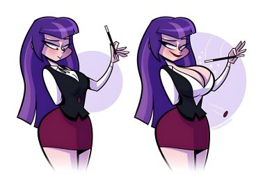 1female 1girl 1girls 2020 2020s 2d 2d_(artwork) 2d_artwork big_breasts blush breast_expansion breast_growth breast_growth_(enlargement) breasts bursting_breasts cleavage clothed clothing dc dc_comics dc_super_hero_girls digital_art digital_drawing digital_media digital_media_(artwork) digital_painting digital_painting_(artwork) female female_focus female_only human human_female long_hair looking_at_viewer magenta_skirt magic magic_wand mythabyss no_bra popped_button purple_hair revealing_clothes shiny_hair simple_background skirt solo solo_female solo_focus superheroine tagme teasing vest wardrobe_malfunction white_background white_clothing wide_hips zatanna zee_zatara