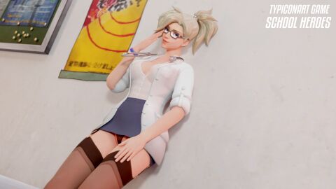 3d 3d_(artwork) ass big_ass big_breasts blender blender_(software) blender_cycles boobs breasts doctor female glasses lingerie mercy naughty naughty_face outfit overwatch overwatch_2 pussy skirt smile solo solo_female standing stockings thighs typiconart video_games