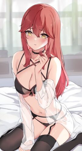 1girls absurd_res absurdres arm_support bare_belly bare_chest bare_hands bare_hips bare_midriff bare_navel bare_shoulders bare_skin bare_thighs bare_torso bed_sheets belly belly_button black_bra black_choker black_garter_straps black_legwear black_lingerie black_panties black_socks black_stockings black_thighhighs black_underwear blush blush_lines blushing_at_viewer blushing_female bra breasts choker cleavage collarbone dot_nose elbows embarrassed embarrassed_female feet female female_focus female_only fingernails fingers full_body garter_straps groin hair_between_eyes half_naked high_resolution highres hourglass_figure indoor indoors kaetzchen knees legs legwear light-skinned_female light_skin liliya_(kaetzchen) lingerie lips long_hair looking_at_viewer medium_breasts mole mole_on_breast naked naked_female navel nude nude_female original original_art original_artwork original_character panties red-haired_female red_hair shoulders simple_background sitting sitting_on_ass sitting_on_bed sitting_on_knees slender_body slender_waist slim_female slim_waist socks solo stockings stroking_hair thick_thighs thighhighs thighs thin_waist underwear v-line white_background white_bed_sheet wide_hips window yellow-eyed_female yellow_eyes