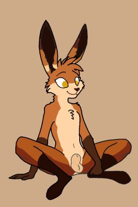 2024 animal_genitalia anthro balls brown_body brown_fur casual_nudity cheek_tuft chest_tuft colored digital_media_(artwork) eyebrows facial_tuft feet fully_sheathed fur genitals hair hand_on_foot hand_on_ground hi_res inner_ear_fluff lagomorph leporid looking_down male mammal markings messy_fur messy_hair navel neck_tuft nude portrait rabbit rabbit_ears sheath simple_background sitting sitting_on_ground smile solo spread_legs spreading tan_body tan_fur tuft yellow_eyes zaricelite