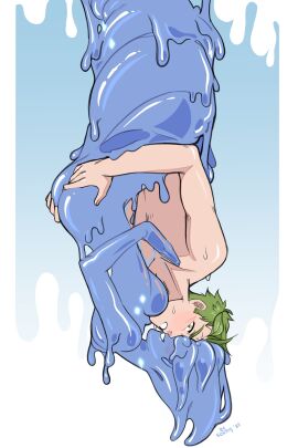 1boy 1girls 2d blue_body female male momdadimsorry monster_girl original original_character sex simple_background slime slime_girl straight straight_sex tagme upside-down