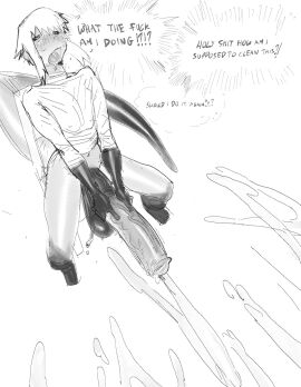 balls blush bowlboxer cum futanari gooning human_with_animal_genitalia human_with_horsecock intersex khentaiu monochrome nude original_character penis tagme text