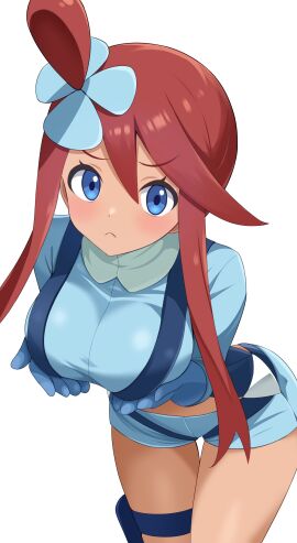 1girls blue-eyed_female blue_eyes breasts brown-skinned_female brown_skin brown_skinned_female busty busty_female female female_focus female_only fingers fondling fondling_breasts fondling_own_breast fondling_own_breasts fondling_self frown frown_eyebrows frowning frowning_at_viewer game_freak grope groping groping_breast groping_breasts groping_chest groping_own_breast groping_own_breasts groping_self hair_between_eyes high_resolution highres hourglass_figure large_breasts lean_figure leaning_forward long_hair looking_at_viewer narrow_waist nintendo pokemon pokemon_bw pushing_breasts_up raimu_(clanberry000) red-haired_female red_hair shoulders simple_background skyla_(pokemon) slender_body slender_waist slim_waist solo standing thigh_gap thighs upper_body white_background wide_hips