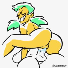 1boy 1girls animated anus ass duda_(zaribot) female green_hair male nude original pussy sex twintails vaginal_penetration yellow_skin zaribot
