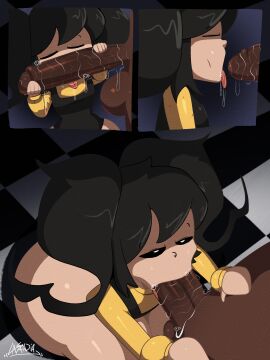 aged_up ass big_ass big_butt black_penis blowjob cassidy_(fnaf) dark-skinned_male dark_skin deepthroat deepthroat_no_hands fat_ass fellatio female five_nights_at_freddy's fnaf ghost ghost_girl huge_ass la_sandia male oral penis saliva shortstack sloppy_blowjob straight teasing