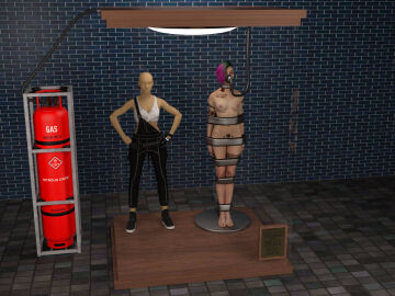 3d bound bound_arms bound_legs cirilover1 completely_nude cyberpunk_2077 female judy_alvarez mannequin nude nude_female trophy_case
