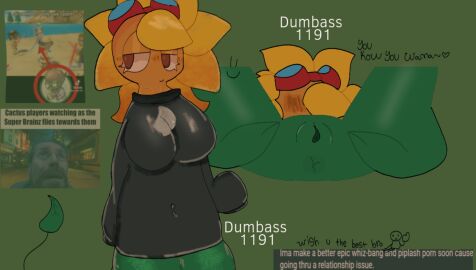 :< anthro anus ass ass_focus boob_drop breasts dumbass1191 elemental_creature elemental_humanoid female female_focus female_only flora_fauna goggles goggles_on_forehead goggles_on_head hand_on_hip laying_down laying_on_back laying_on_floor laying_on_ground leaf leaf_tail meme_in_the_background no_humans no_pants petals plant plant_girl plant_humanoid plantie plants_vs_zombies plants_vs_zombies:_heroes pussy red_goggles solar_flare_(pvz) solo solo_female solo_focus spoken_heart sunflower_(pvz) sweater tail text yellow_petals ~