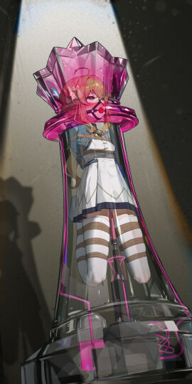 absurdres ahe_gao ahoge arms_behind_back ball_gag bondage bound breasts brown_eyes brown_hair dildo dress frogtie gag gag_harness gagged highres long_hair monica_everett object_insertion pussy_juice restrained sex_machine sex_toy shibari_over_clothes silent_witch skindentation small_breasts thighhighs vaginal_object_insertion vaginal_penetration white_thighhighs xiongmao zettai_ryouiki