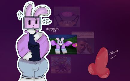 !? 1boy :< ? ?? ??? artist_name black_shirt blue_shorts bulge bulge_through_clothing clothed clothed_male dumbass1191 erect_penis erection erection_under_clothes erection_under_clothing fluffy_ears genderswap genderswap_(ftm) jacket knot knotted_dildo knotted_penis male male_focus male_only mammal mammal_humanoid mammal_taur melanie_(regretevator) meme_in_the_background pawpads paws penile penis photo_background purple_background purple_jacket rabbit rabbit_boy rabbit_ears rabbit_humanoid reference_image regretevator roblox roblox_game robloxian rule_63 self_upload sex_toy solo solo_male tv tv_head white_fur