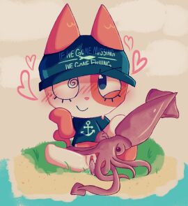 anthro anthro_on_feral baseball_cap blush blush_lines bodily_fluids cephalopod clitoris clothing coleoid decapodiform domestic_cat duo felid feline felis female feral fur genital_fluids genitals grass hat headgear headwear heart_symbol mammal marine mollusk penetration pink_body pink_fur plant pussy sand sea sex shirt solo spiral_eyes squid sweat sweatdrop tentacle tentacle_sex text text_on_clothing topwear unknown_artist vaginal_fluids vaginal_penetration water webfishing white_body white_fur zoophilia