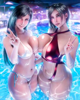 2girls 3d ada_wong ada_wong_(adriana) asian ass big_ass big_breasts bikini breast_squish breasts breasts_pressed_together capcom child_bearing_hips cleavage crossover female female_only final_fantasy final_fantasy_vii final_fantasy_vii_remake hand_on_waist hooker in_pool long_hair looking_at_viewer makeup midriff mikadawn nail_polish peace_sign perfect_legs pool_party poolside prostitute prostitution resident_evil resident_evil_4 resident_evil_4_remake shiny_skin short_hair slim square_enix stomach tagme thick_thighs thighs_together tifa_lockhart tummy water wet wet_body wet_skin wide_hips