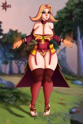 1girl big_boobs big_breasts big_thighs big_waist caosenriqueart dota_2 female ginger girl lina lina_inverse mage magical_girl orange_eyes orange_hair redhead solo