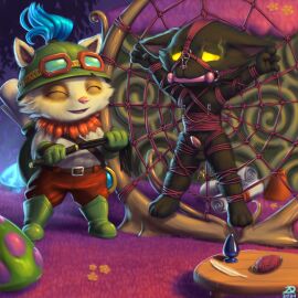 anal_plug arthropod_webbing balls bandle_tale bit_gag bondage bound buttplug cock_and_ball_torture cock_and_balls_torture duo flogging gag genital_torture harness hi_res humanoid league_of_legends male male/male nipple_clamp pain penis plug_(sex_toy) radasus restraints riot_games rope rope_bondage sex_toy spread_eagle suspension teemo teemo_(lol) veigar web_bondage yordle