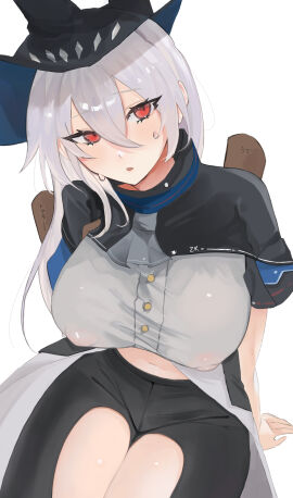 1girls alternate_version_available arknights breasts dddddvkoko female female_only huge_breasts nipples_visible_through_clothing red_eyes skadi_(arknights) sweat