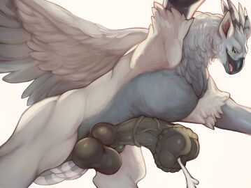 animal_genitalia animal_penis avian balls beak big_balls big_penis equine_genitalia equine_penis european_mythology feathered_wings feathers feral foreshortening fur gay gay_anal gay_male gay_sex genitals greek_mythology green_eyes hi_res hippogriff homosexual homosexual_male hybrid_genitalia hybrid_penis knot knotted_equine_penis knotted_penis low-angle_view male male/male male_penetrated mythological_avian mythological_creature mythology penis solo solo_male vein veiny_penis white_body white_fur wings zortie