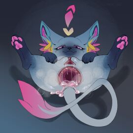 absurd_res anal_fluids anal_juice_string anthro anus bodily_fluids cyber_cat_yuumi cyber_d1e female feral gaping gaping_anus genital_fluids genitals hi_res inner_ear_fluff league_of_legends leaking_anus legs_up looking_at_viewer lying on_back pawpads paws purple_eyes riot_games signature solo spread_anus spread_legs spread_vulva spreading steam tail tencent tuft vaginal_fluids vulva watermark yuumi_(lol)