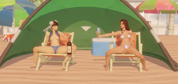 3d alternate_version_available beach bikini bikini_bottom bikini_top boardwalk_ruby_(fortnite) breasts breasts_out capcom chun-li chun-li_(fortnite) clothed clothed_female clothing crossover drinking_glass epic_games female fortnite hair_ornament human human_only kfc_(artist) legs_open light-skinned_female light_skin looking_at_another looking_at_each_other necklace open_clothes open_legs open_shirt partially_clothed partially_clothed_female public public_nudity ruby_(fortnite) street_fighter sunglasses sunglasses_on_head tinted_eyewear wine wine_glass