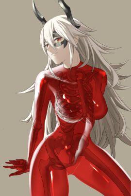 1girls arm_support armor bare_shoulders bare_thighs black_mask bone breasts closed_mouth collarbone colored_nipples completely_nude domino_mask female female_only fire_emblem fire_emblem_heroes grey_background grey_hair hair_between_eyes highres horned_mask horns long_hair looking_at_viewer mask masked medium_breasts nintendo nipples nude nude_female pomelomelon pussy red_eyes red_nipples see-through see-through_body simple_background sitting skeleton smile solo thighs thrasir_(fire_emblem) transparent_body undead very_long_hair visible_skeleton white_hair