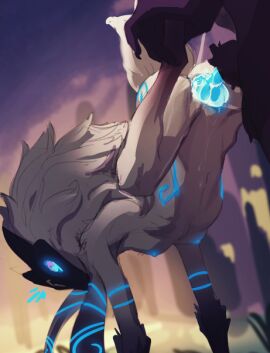 animal_genitalia animal_penis anthro anus ass ass_up balls belly big_penis blue_anus blue_eyes blue_insides blue_markings blue_penis blue_pussy blush bodily_fluids bovid breasts butterchalk canid canine canine_genitalia canine_penis canis caprine cum cum_covered cum_in_pussy cum_inside cum_string disembodied_penis duo ears_down female floppy_ears fluffy fluffy_tail from_behind_position fur genital_fluids genitals glowing glowing_eyes glowing_genitalia glowing_markings glowing_penis hair hooves interspecies kindred knot knot_hanging knotting lamb_(league_of_legends) league_of_legends long_ears looking_back lop_ears male male/female mammal markings mask mask_only messy navel nude penetration penis pivoted_ears presenting pussy riot_games sex sheep small_breasts solo_focus spread_legs spreading tail tencent unfinished vaginal_knotting vaginal_penetration wearing_mask wheelbarrow_position white_body white_fur white_hair wolf wolf_(league_of_legends)