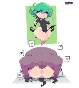 1boy 1girls angry_face anus ass big_ass bigger_male bottom_heavy breasts clenched_teeth dark-skinned_male dark_skin female green_eyes green_hair heart huge_ass instant_loss_2koma light-skinned_female light_skin male mating_press naked naked_male nude one-punch_man petite pixzapix pussy revealing_clothes shortstack small_breasts smaller_female tatsumaki thick_thighs vaginal_penetration white_background wide_hips