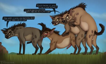 2025 5:3 absurd_res anal anal_sex anatomically_correct animal_genitalia anus arvo_(stenminer) ball_lick balls blush bodily_fluids borko_(stenminer) butt_sniffing cum day dialogue digital_media_(artwork) digital_painting_(artwork) drooling ejaculation english_text erection fan_character female female/male/male/male foursome genital_fluids genitals group group_sex hasira_(stenminer) hi_res hyena licking lucky_pierre male male/male mammal nose_to_anus oral painting_(artwork) penetration penis pseudo-penis pseudo-scrotum saliva sex sniffing spotted_hyena stenminer stenminer_(stenminer) sweat tail teeth text tongue