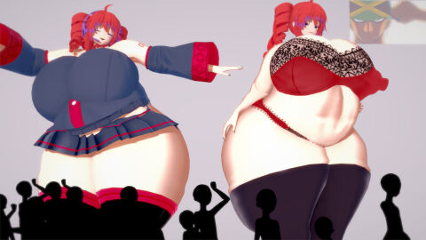 bbw big_belly big_breasts breasts chubby_female elchuniloco female giantess huge_breasts kasane_teto koikatsu larger_female lingerie size_difference tall_female taller_female vocaloid