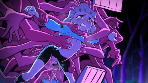 2025 2d asian_female bike_shorts black_eyes blonde_hair blurry blurry_background breasts censored clenched_teeth clothes_lift defeat_rape defeated defeated_heroine ear_piercing earrings female femsub forest groping half-closed_eyes hands_on_another's_head hands_on_another's_leg highres interspecies jcm2 jentry_chau jentry_chau_vs._the_underworld jewelry long_sleeves looking_afar male maledom monster nature night piercing pussy pussy_juice restrained sad saliva shirt_lift short_hair small_breasts squiggle_eyes tagme tears teenage_female teenager teeth torn_clothes young