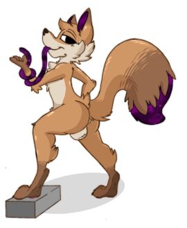 2022 anthro backsack balls ballsack blue_eyes brown_body brown_fur canid canine cosmic_tail digital_media_(artwork) dipstick_ears dipstick_tail ear_markings fatigue_(artist) fox fur genitals gloves_(marking) hi_res long_tongue looking_at_viewer male mammal markings multicolored_body multicolored_ears multicolored_fur nero_(nerogivsnerps) pawpads pose simple_background smile smug solo tail tail_markings thick_thighs tongue white_background