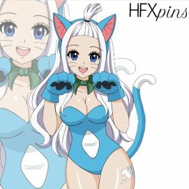 cat_ears cat_tail cosplay fairy_tail fairy_tail_mark female happy_(fairy_tail)_(cosplay) hfxpins leg_tattoo mirajane_strauss neko tattoo tattoo_on_leg tattoo_on_legs tattooed_leg white-haired_female white_hair white_tattoo