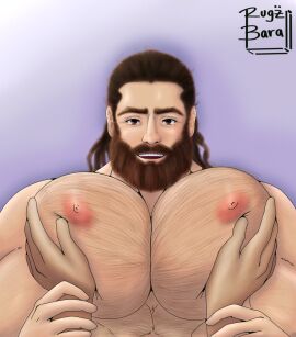 big_pecs gay grabbing grabbing_pecs hairy hairy_chest male male_only pec pec_focus pec_grab pecs sami_zayn smile smiling_at_viewer solo wrestler wwe
