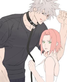1boy 1girls 2d age_difference arched_back bare_arms bare_shoulders bite bite_mark black_eyes bob_cut collar dog_ears dominant_female fake_animal_ears female femdom green_eyes haruno_sakura hatake_kakashi height_difference hi_res hickey hickey_marks hickeys high_resolution highres leash leash_and_collar leash_pull licking_lips light-skinned_female light-skinned_male light_skin looking_at_viewer male medium_hair muscles muscular muscular_male naruto naruto_(series) naruto_shippuden ni072 older_male older_male_and_younger_female pale-skinned_female pale-skinned_male pale_skin petplay pink_hair red_eyes roleplay sakura_haruno scar sharingan shoulder_length_hair shounen_jump shueisha silver_hair size_difference sleeveless_shirt spiky_hair straight student submissive_male t-shirt tank_top teacher teacher_and_student teenage_female teenager tomboy tongue tongue_out very_high_resolution weekly_shonen_jump white_background younger_female