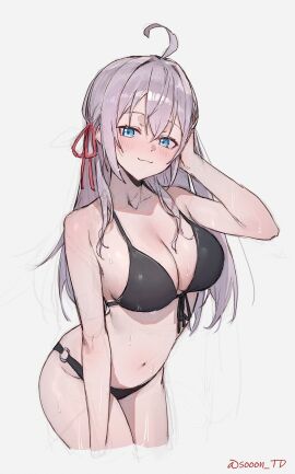 1girls absurd_res absurdres alisa_mikhailovna_kujou bare_arms bare_belly bare_legs bare_midriff bare_shoulders bare_skin bare_thighs belly belly_button bikini bikini_bottom bikini_only bikini_top black_bikini black_bikini_bottom black_bikini_top black_string_bikini black_swimsuit black_swimwear blue-eyed_female blue_eyes blush blush_lines blushing_female breasts cleavage collarbone color dot_nose elbows female female_focus female_only fingers groin hair_between_eyes head_tilt high_resolution highres hourglass_figure legs light-skinned_female light_skin long_hair looking_at_viewer medium_breasts naked naked_female navel nude nude_female shoulders sideboob silver-haired_female silver_hair simple_background slender_body slender_waist slim_female slim_waist smile smiling smiling_at_viewer solo sooon standing string_bikini stroking_hair student swimsuit swimwear teenager thick_thighs thighs thin_waist tilted_head tokidoki_bosotto_russian_de_dereru_tonari_no_alya-san upper_body v-line wet wet_belly wet_bikini wet_body wet_breasts wet_legs wet_skin wet_thighs white_background wide_hips