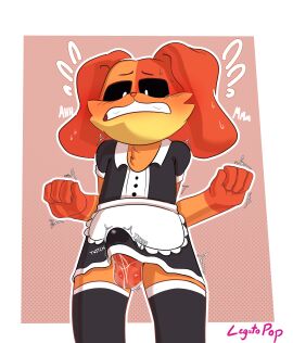 1boy blush canine critters_(poppy_playtime) dogday_(poppy_playtime) employee_uniform erection femboy furry furry_only gay leaking_cum leaking_penis leaking_precum leaking_through_clothing legatopop maid maid_uniform male male_only no_humans penis poppy_playtime poppy_playtime_(chapter_3) smiling_critters solo throbbing_penis