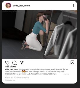 1boy 1girls breasts brown_hair bullying caption dark-skinned_male dark_skin dialogue english_text exposed_breasts fellatio female high_heels honey_select huge_cock illusion_soft interracial large_breasts leaking_cum licking_penis light-skinned_female light_skin male milf mother motherly_cuckold netorare on_knees original original_character penis penis_on_face public public_sex self_upload social_media text votum votum_works white_pants