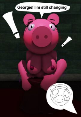 1girls 3d aged_up ashamed breasts embarrassed embarrassed_nude_female female furry medium_breasts night nikkipickle penny_(piggy) pig piggy_(game) red_clothing surprised surprised_expression surprised_face tagme trying_to_cover_up undressed undressing walked_in_on watching