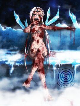 1girls 2020 5_toes artist_logo artist_name belly belly_button black_fingernail_polish black_fingernails blood_on_body blood_on_face blood_splatter bloody breasts covered_in_blood covered_nipple covered_nipples covered_pussy covering_crotch covering_nipples covering_privates covering_pussy covering_vagina crossed_legs demon demon_girl demon_humanoid demoness digital_art digital_drawing digital_drawing_(artwork) digital_media digital_media_(artwork) feet female female_demon female_focus female_only fingernails green-eyed_female green_eyes headwear headwear_only ice ice_shard laugh laughing laughing_at laughing_at_viewer legs_crossed light-skinned_female light_skin long-haired_female long_hair long_white_hair looking_at_viewer looking_pleasured naked naked_female naked_thighhighs navel nipples nude nude_female open_mouth original original_character pale-skinned_female pale_skin pussy puyasawyer round_breasts sharp_claws sharp_fingernails sharp_teeth shiny_background sitting sitting_down small_boobs small_breasts small_tits spiky_hair tasting tasting_blood toes voluptuous voluptuous_body voluptuous_female watermark white-haired_female white_hair