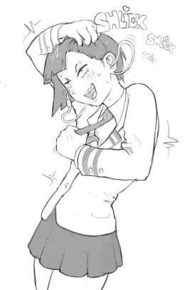 1girls artist_request black_and_white clothed drooling ear_penetration female female_only fully_clothed grabbing_hair grabbing_tie kyoka_jiro looking_pleasured masturbation my_hero_academia no_background school_uniform schoolgirl solo sweat sweating