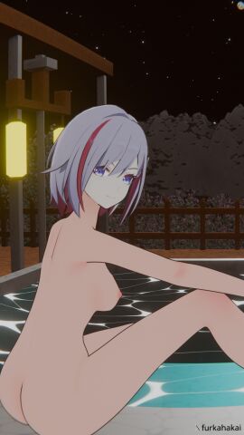 1girls blue_eyes breasts female furkahakai honkai:_star_rail large_breasts light-skinned_female light_skin looking_at_viewer nipples nude nude_female red_hair topaz_(honkai:_star_rail) two-tone_hair white_hair