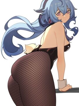 1girls ass blue_hair bunnysuit distrbeachboy female female_only fishnets fully_clothed ganyu_(genshin_impact) genshin_impact leotard ninra pantyhose revealing_clothes shiny_clothes tagme tight_clothing white_background wrist_cuffs