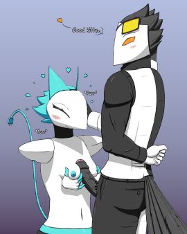 1boy 1girls 4:5 absurd_res anthro avian big_penis blush bottomwear breast_play breasts closed_eyes clothed_male clothing collared_shirt darkner deltarune deltarune_chapter_2 dialogue duo english_text eyewear felid female foreskin genitals glasses gloves handwear heart_symbol hearts_around_head hi_res machine male male/female mammal nipples nude nude_female onomatopoeia pants penis purring robot sex simple_background small_breasts smile sound_effects swatch_(deltarune) tail tasque_manager_(deltarune) text titjob topwear uncircumcised undertale_(series) unretracted_foreskin vein veiny_penis vest xevv