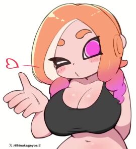 1girls animated big_breasts blowing_kiss blush blushing_at_viewer bra_only breasts cleavage curly_hair heart light-skinned_female light_skin long_hair looking_at_viewer loop looping_animation makino_nono midriff navel nintendo octoling octoling_girl oni_wasabi_(makino_nono) orange_hair pink_eyes shorter_than_30_seconds simple_background solo splatoon splatoon_(series) splatoon_3 splatoon_oc sports_bra tagme twitter_username two-tone_hair video white_background wink winking_at_viewer