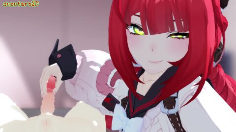 1boy 1girls 3d artist_name clothed_female_nude_male clothing cum cum_on_hand femdom green_eyes handjob hoyoverse indoors light-skinned_female light-skinned_male light_skin male_pov malesub mihoyo pov proud red_hair room smug sound suzutaro3d tagme ukinami_yuzuha video zenless_zone_zero