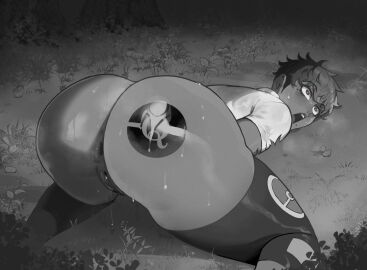 anus ass ass_tattoo branding_mark dark-skinned_female dark_skin female greyscale highres human human_only implied_pokephilia mind_control monochrome nintendo open_mouth original pokemon pokephilia pussy queen_of_pokemon shirt short_hair short_sleeves solo thiccwithaq thighhighs tomboy top-down_bottom-up zoraida_(nyantcha)