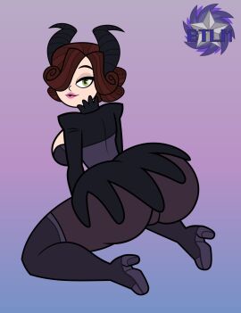 1girls 2024 alternate_version_available ass ass_focus astralbtlm astralbtlm_(artist) big_ass breasts brown-haired_female brown_hair brunette_hair clothed clothed_female clothing elinor_the_witch english english_text female female_focus female_only fully_clothed fully_clothed_female green_eyes hair_over_one_eye horns medium_breasts mistress_elinor original original_character rear_view sideboob solo solo_female solo_focus text witch_elinor