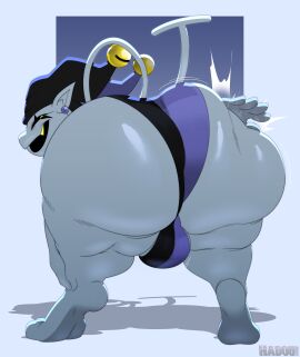 absurd_res ass big_ass big_butt bulge butt_slap clothing deltarune ear_piercing ear_ring fool's_hat grey_body hat headgear headwear hi_res humanoid imp jester jevil_(deltarune) male male_only piercing presenting presenting_hindquarters ring_piercing satsui-n0-had0u slap slightly_chubby smack smacking_ass solo solo_focus tail undertale_(series) underwear